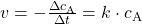 v = -\frac{\Delta c_{\text{A}}}{\Delta t} = k \cdot c_{\text{A}}