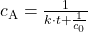 c_{\text{A}} = \frac{1}{k \cdot t + \frac{1}{c_{0}}}