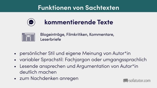 Funktionen von Sachtexten - kommentierend